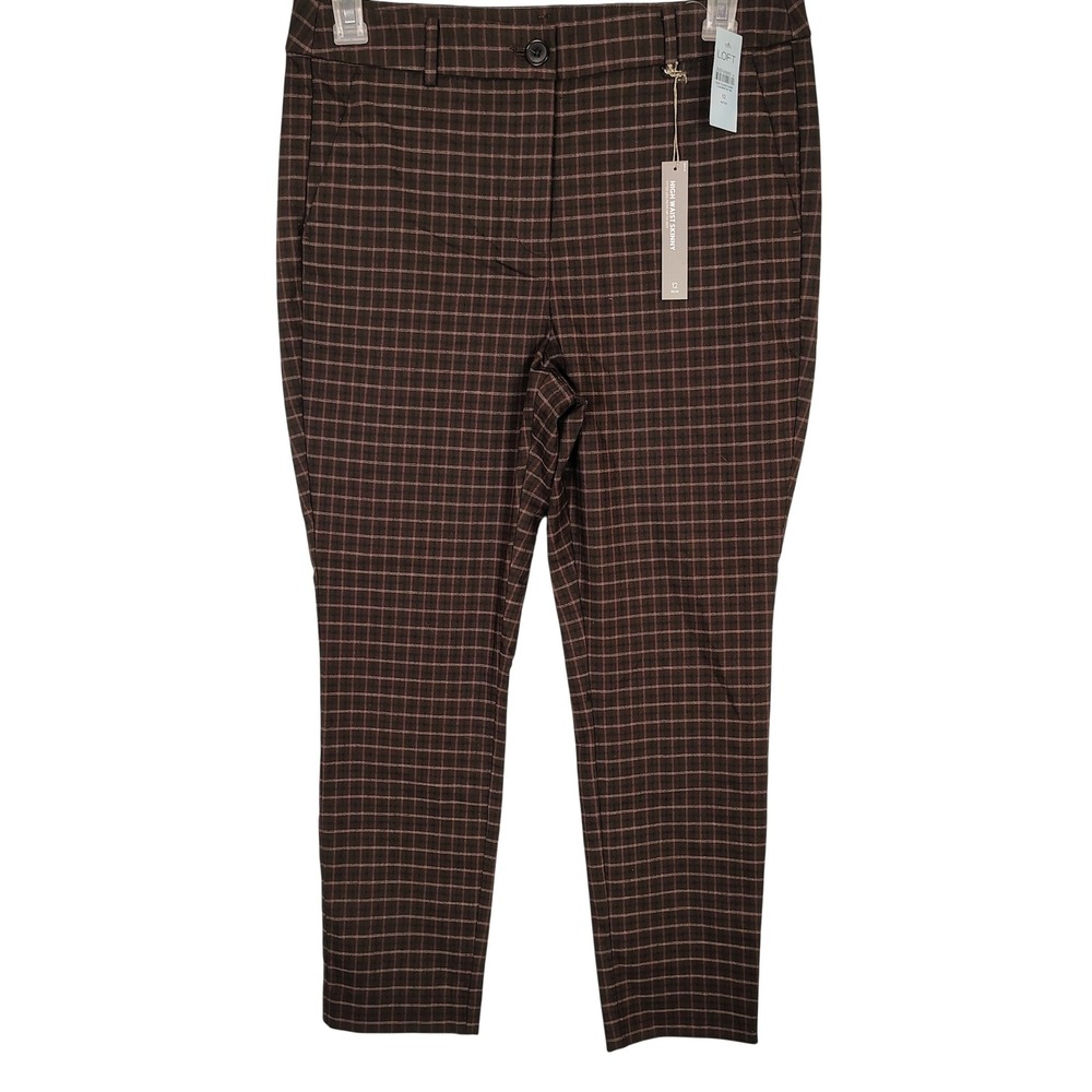 Loft High Waist Skinny Pants Brown Plaid Petite 12P NWT preppy retro nwt